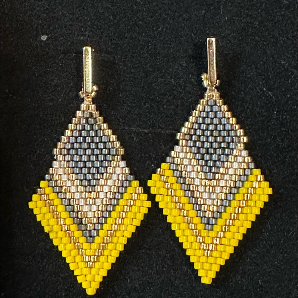Yellow and Gold Beaded Earrings